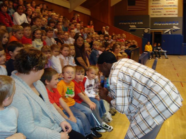 Jemell interacts with a happy crowd